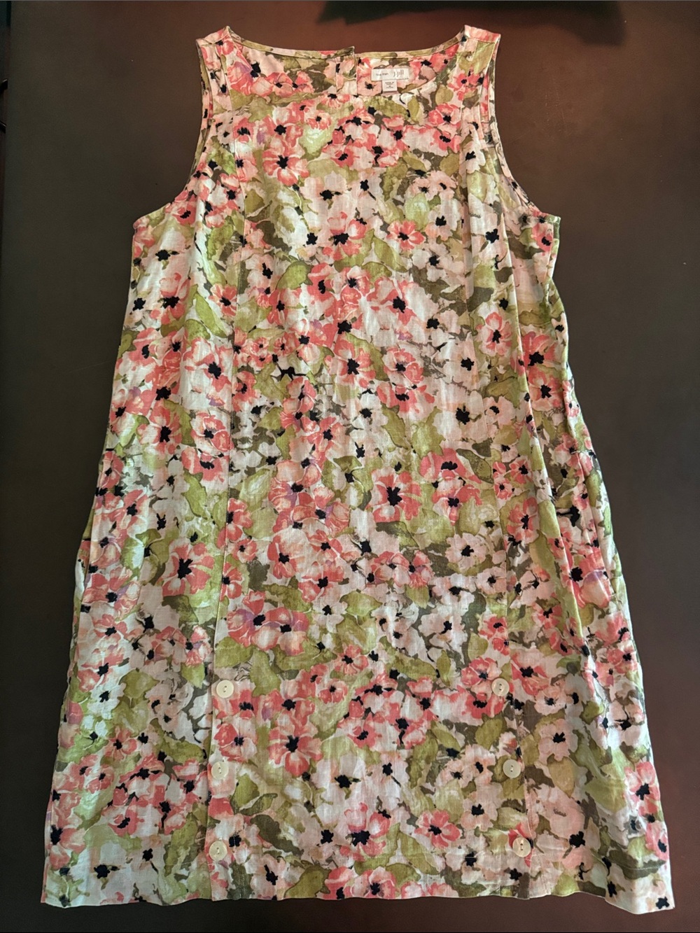 J. Jill Linen Floral Sleeveless Shift Dress in Pink, Green, White